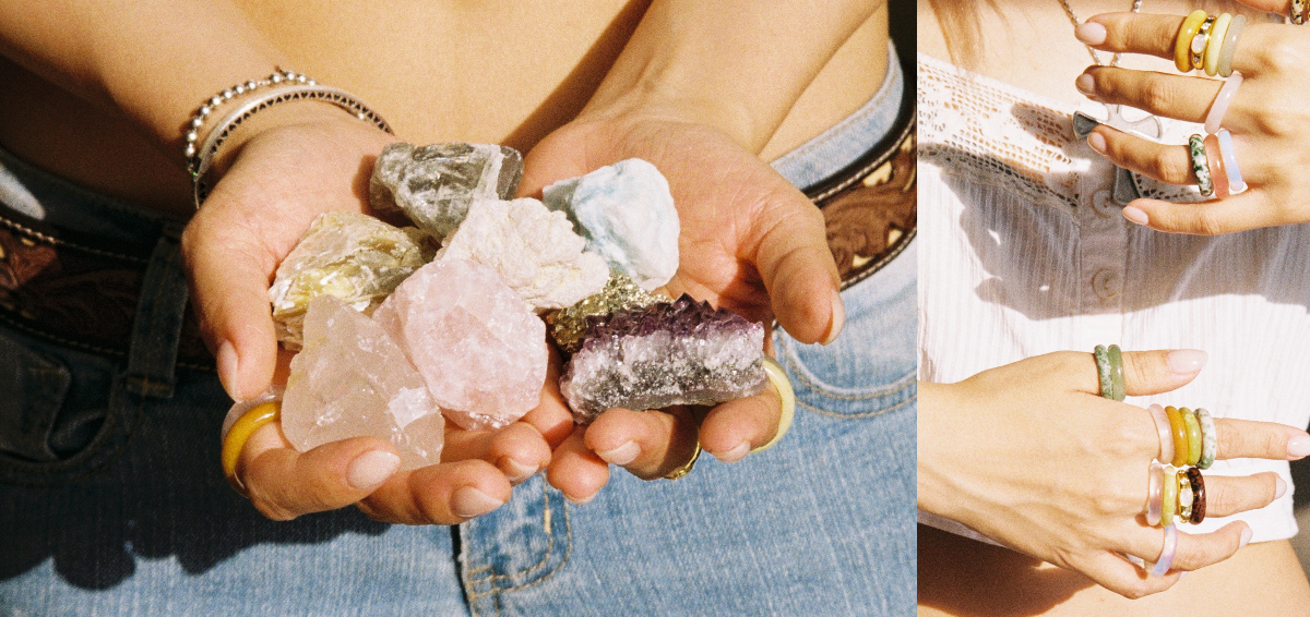girl holding crystal stones